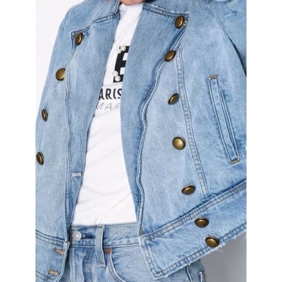 Free People Military Motto Double Breasted Denim Jacket - Picture 10 of 11